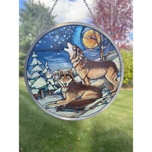 1990 Glassmasters Howling Wolves 8.75” Stained Glass Suncatcher – Made in USA